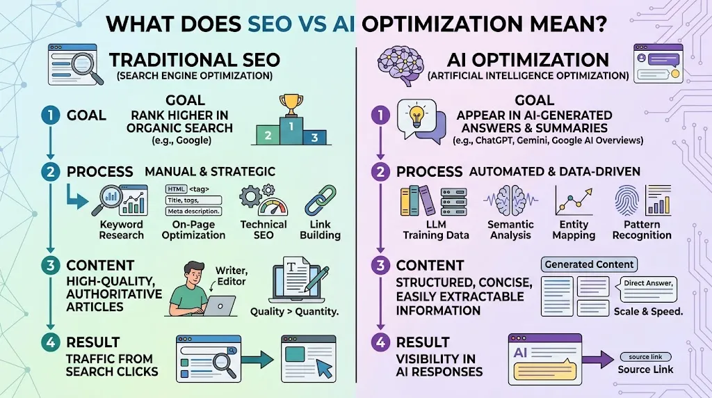 What Does SEO vs AI Optimization Mean?